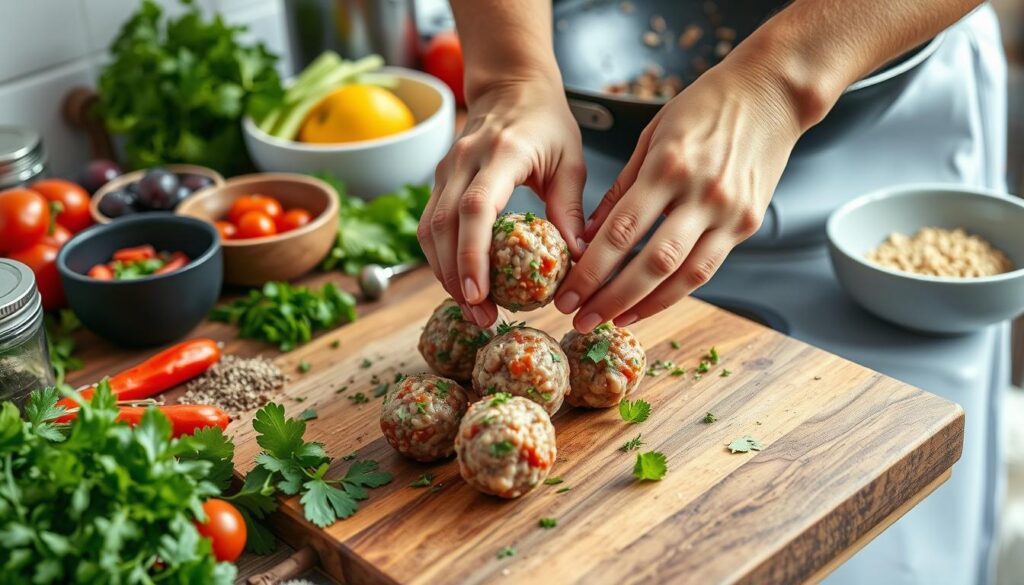 cooking meatballs