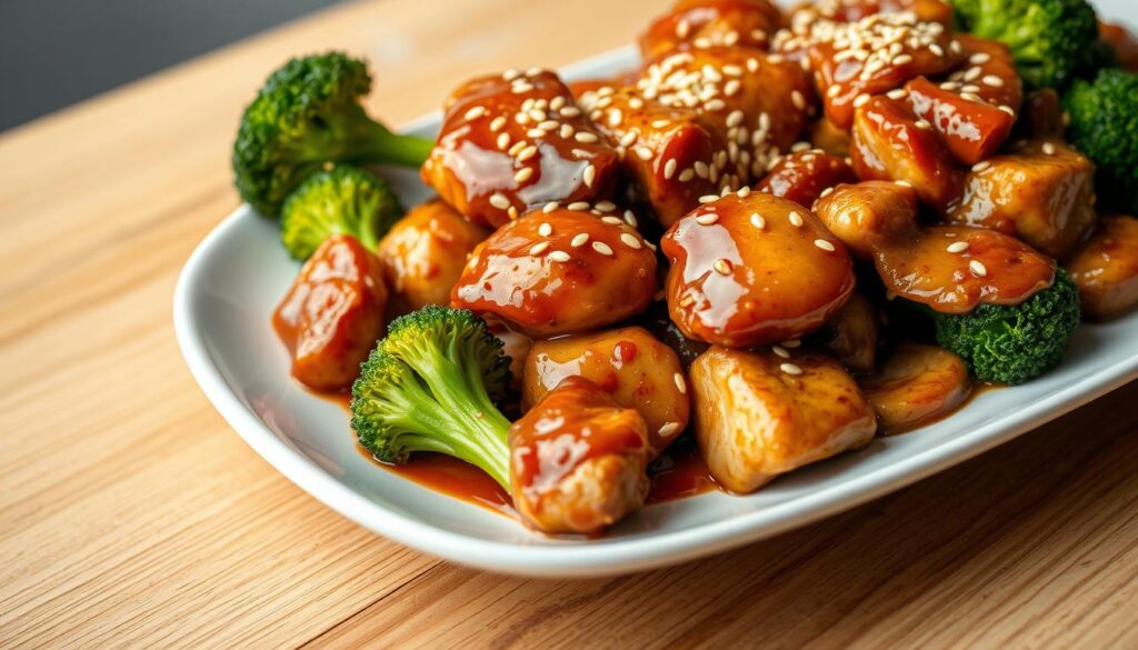 sesame chicken with broccoli